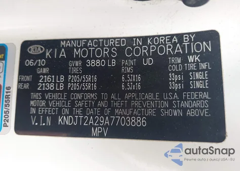 2010 Kia Soul + z USA, uszkodzony, nr VIN KNDJT2A29A7703886